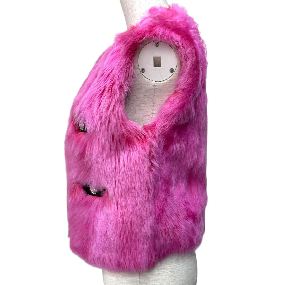 極美品★CHANEL シャネル P74333 リバーシブル ココマークボタン ZIP UP ラムファー ベスト ピンク ブラック 36 イタリア製 正規品