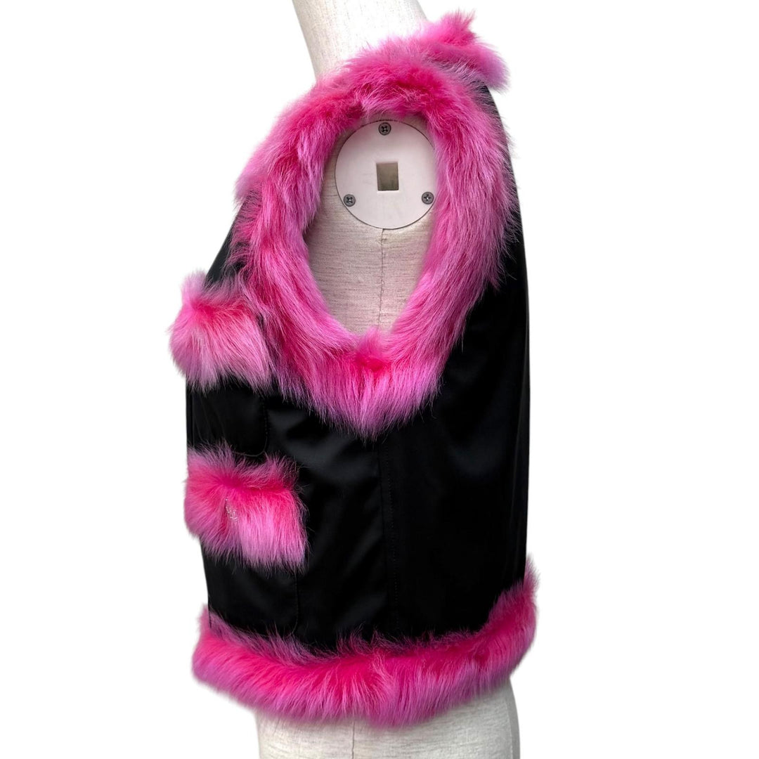 極美品★CHANEL シャネル P74333 リバーシブル ココマークボタン ZIP UP ラムファー ベスト ピンク ブラック 36 イタリア製 正規品