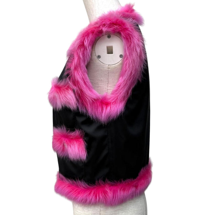 極美品★CHANEL シャネル P74333 リバーシブル ココマークボタン ZIP UP ラムファー ベスト ピンク ブラック 36 イタリア製 正規品