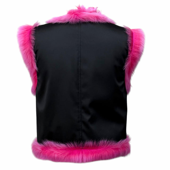 極美品★CHANEL シャネル P74333 リバーシブル ココマークボタン ZIP UP ラムファー ベスト ピンク ブラック 36 イタリア製 正規品