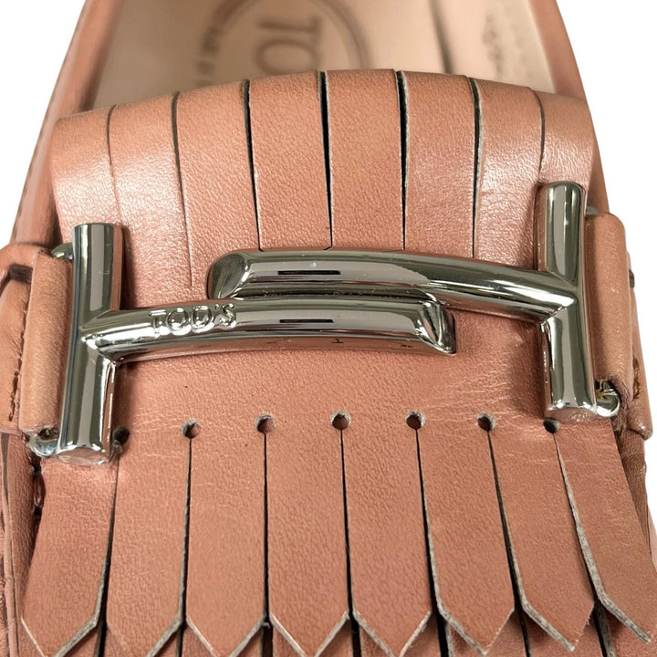 極美品▲TOD’S トッズ GOMMINI FRANGIA MAXI DOPPIA T ダブルT レザー ドライビングシューズ ピンクベージュ 35.5 伊製 レディース