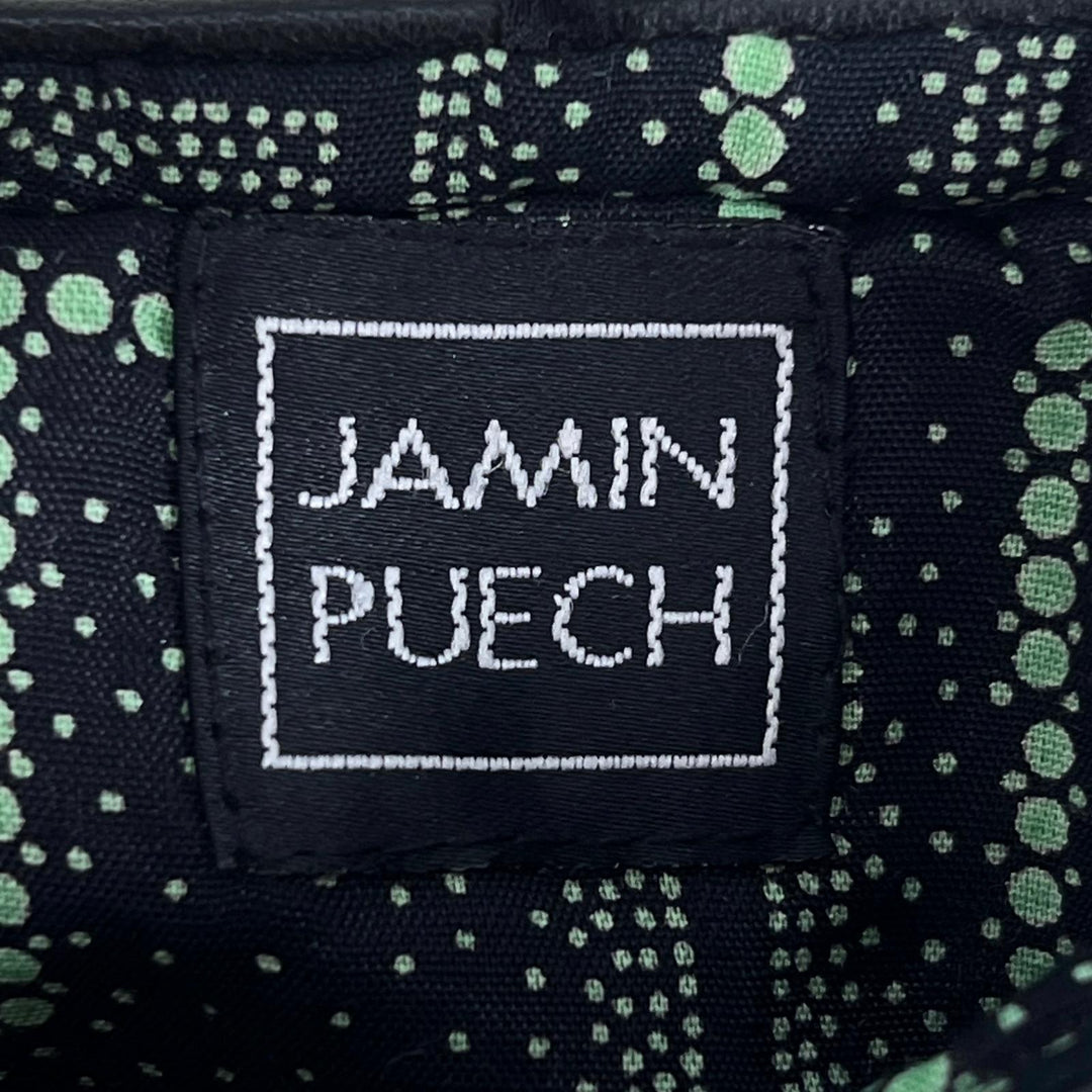 美品▲JAMIN PUECH ジャマン・ピュエッシュ コットン フラワーモチーフ スパンコール装飾 ハンドバッグ ブラック ドット レディース