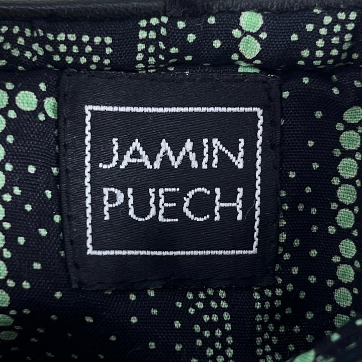 美品▲JAMIN PUECH ジャマン・ピュエッシュ コットン フラワーモチーフ スパンコール装飾 ハンドバッグ ブラック ドット レディース