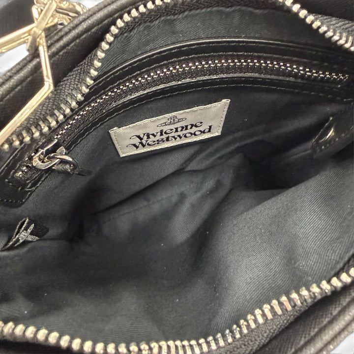 未使用品☆Vivienne Westwood ヴィヴィアンウエストウッド オーブロゴ バイオグリーン レザー クロスボディバッグ ショルダーバッグ 黒
