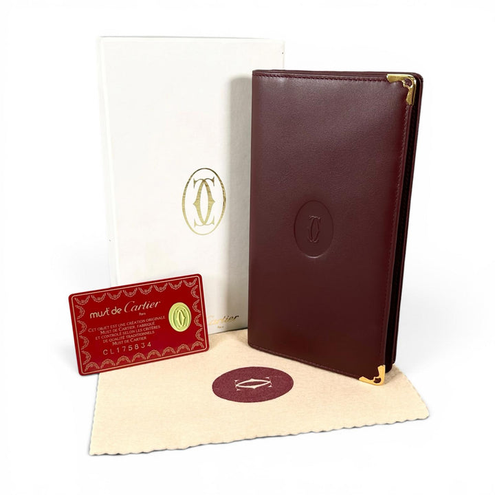 未使用品▲Cartier カルティエ マストライン 2Cモチーフ レザー ロングウォレット 二つ折り財布 ボルドー レディース 箱・保存袋付き