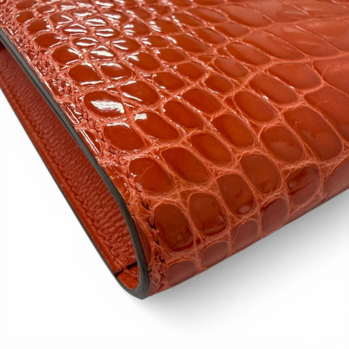 未使用品□HERMES エルメス ベアン スフレ アリゲーター Hロゴ ゴールド金具 長財布 オレンジポピー X刻印入り フランス製 メンズ 箱付き