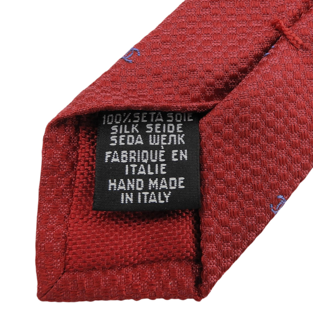 極美品▲CHANEL シャネル シルク100％ ココマーク 総柄 ジャガード ネクタイ レッド ブルー イタリア製 メンズ 箱付き