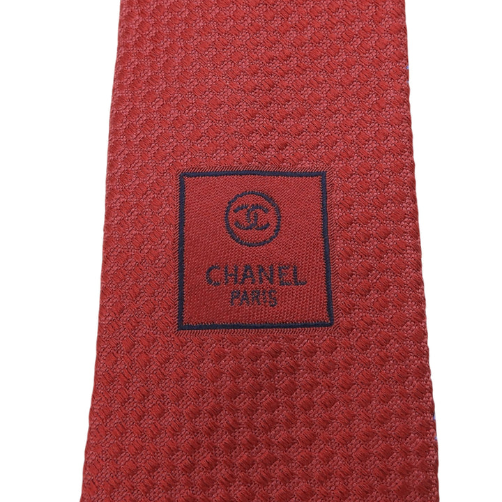 極美品▲CHANEL シャネル シルク100％ ココマーク 総柄 ジャガード ネクタイ レッド ブルー イタリア製 メンズ 箱付き