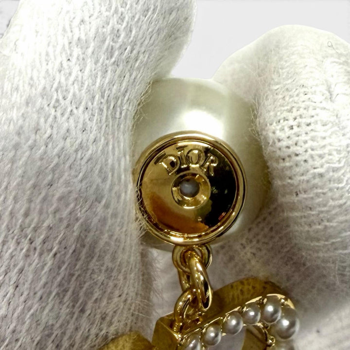 未使用品★DIOR ディオール Dior Tribales ピアス CD クリスタルロゴ パール ホワイト ゴールド金具 レディース 箱・保存袋付き