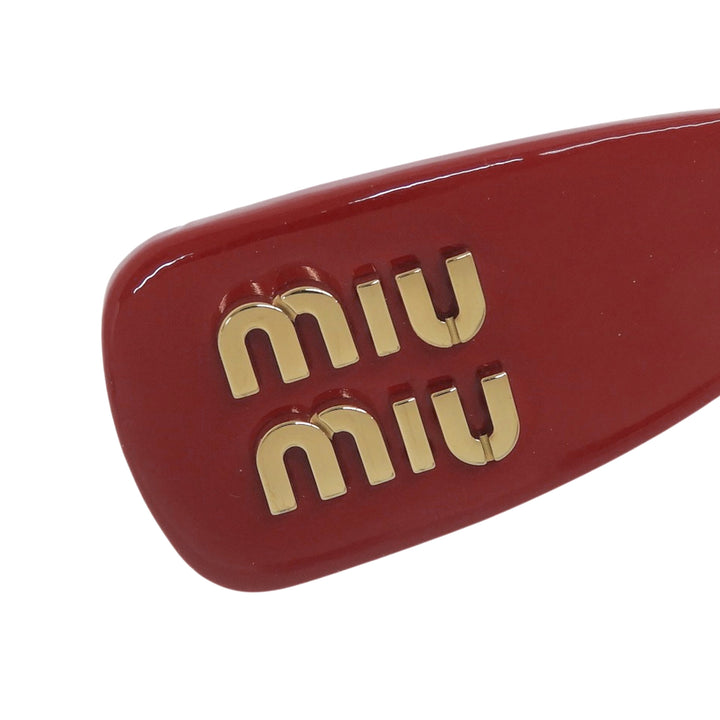 極美品▲MIUMIU ミュウミュウ 5IF092 パテントレザー ロゴ バレッタ ヘアクリップ ヘアアクセサリー レッド ゴールド金具 レディース