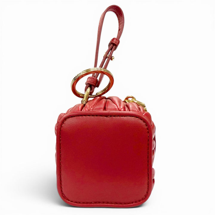 極美品△MIUMIU ミュウミュウ 5TL527 MATELASSE マテラッセ チャーム ロゴ キーリング レザー ポーチ レッド ゴールド金具 箱付