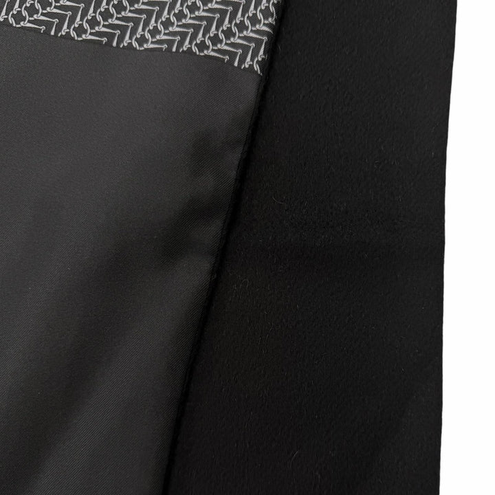 美品□HERMES エルメス シルク アンゴラ 金具 総柄 フリンジ ショール マフラー ストール ブラック グレー フランス製 メンズオススメ◎