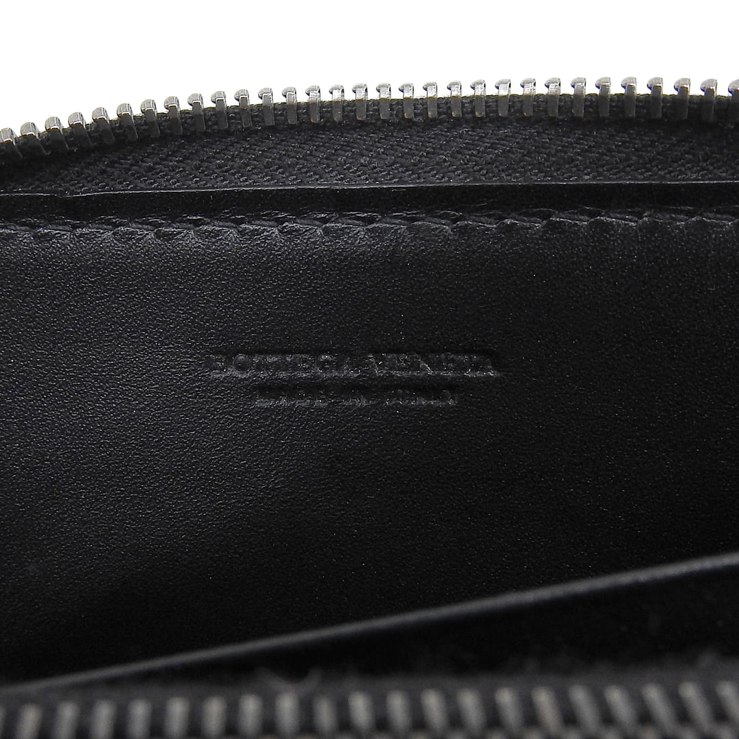 美品▲BOTTEGAVENETA ボッテガヴェネタ イントレチャート ラウンドジップ レザー ロングウォレット 長財布 ネイビー ブラック メンズ