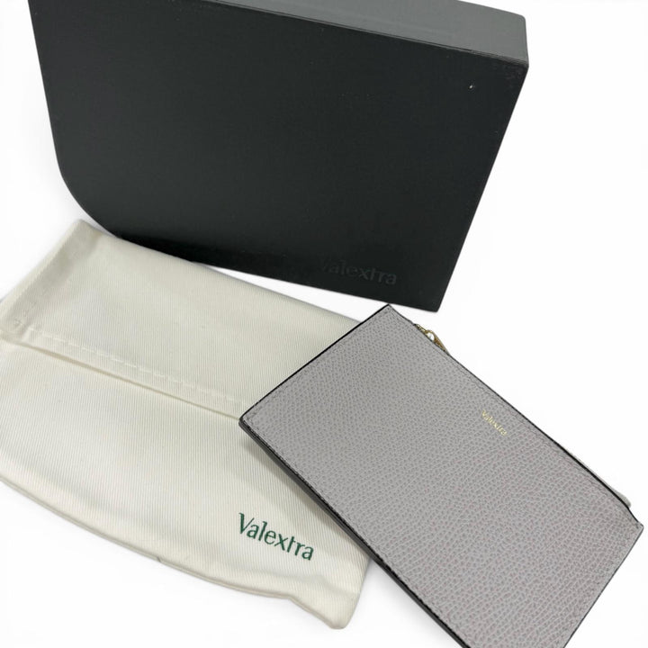 未使用品□Valextra ヴァレクストラ MP9780 牛革 フラグメントケース カードケース コインケース グレー イタリア製 メンズ 箱・保存袋付