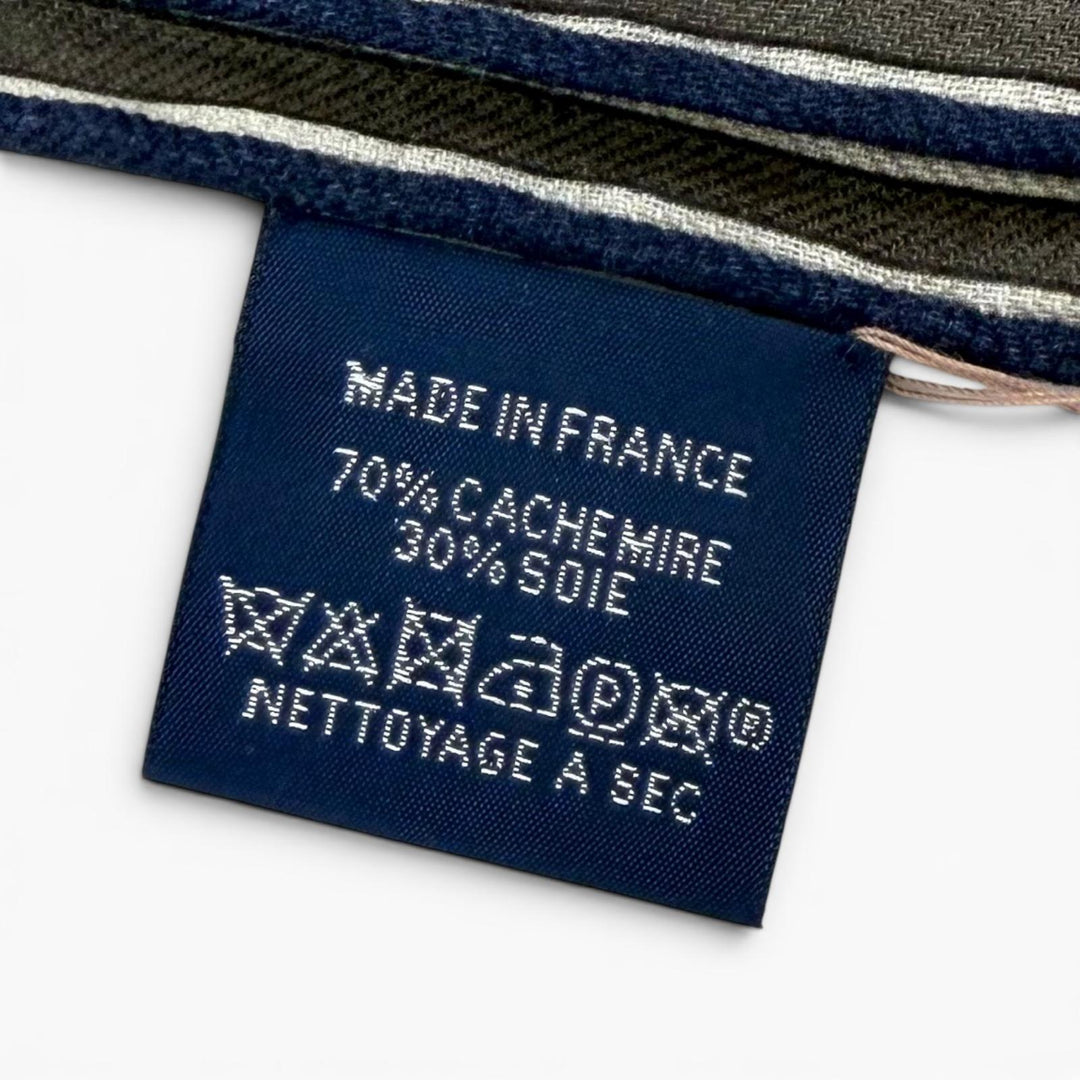 未使用品★HERMES エルメス レクタングル BRIDES ET GRIS GRIS 馬勒とチャーム カシミヤ シルク混 ストール ベージュ フランス製 箱付き