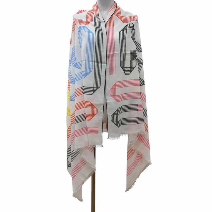 未使用品☆HERMES エルメス 2023年製 CACH LEGER RUBANS DHERMES レクタングル カシミヤ100％ BLANC/NOIR/ROUGE スカーフ レディース