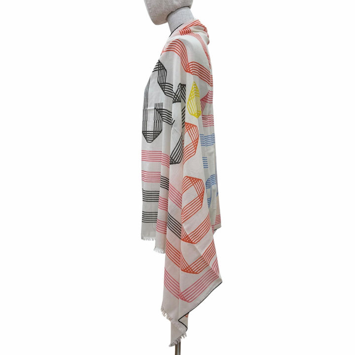 未使用品☆HERMES エルメス 2023年製 CACH LEGER RUBANS DHERMES レクタングル カシミヤ100％ BLANC/NOIR/ROUGE スカーフ レディース