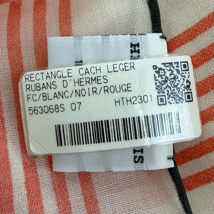未使用品☆HERMES エルメス 2023年製 CACH LEGER RUBANS DHERMES レクタングル カシミヤ100％ BLANC/NOIR/ROUGE スカーフ レディース