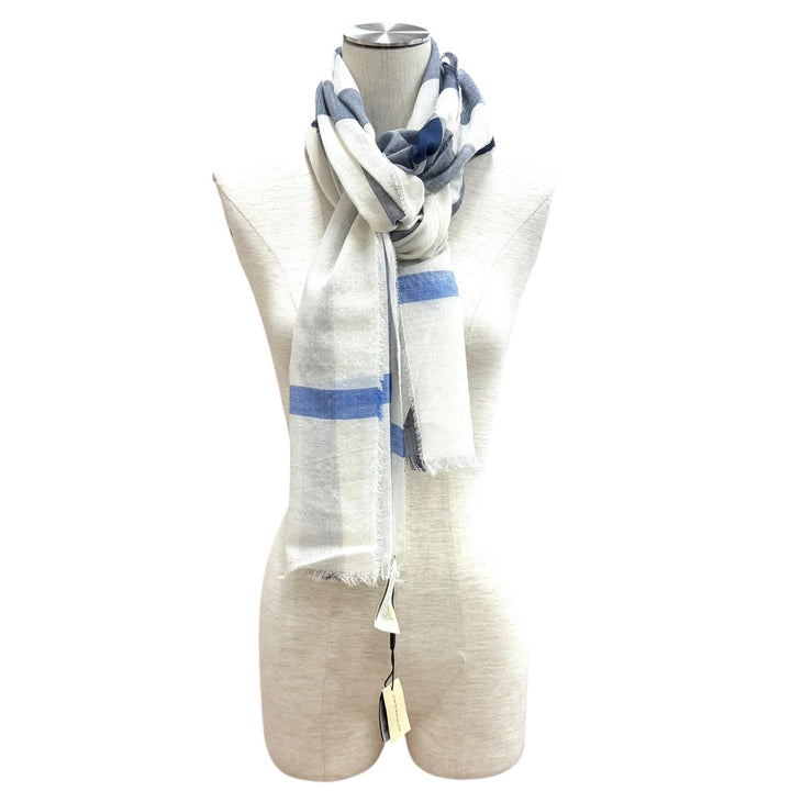 未使用品★BURBERRY バーバリー 3865293 ウール シルク混 ノバチェック柄 フリンジ ストール ネイビー アイボリー 180×50cm 箱付き