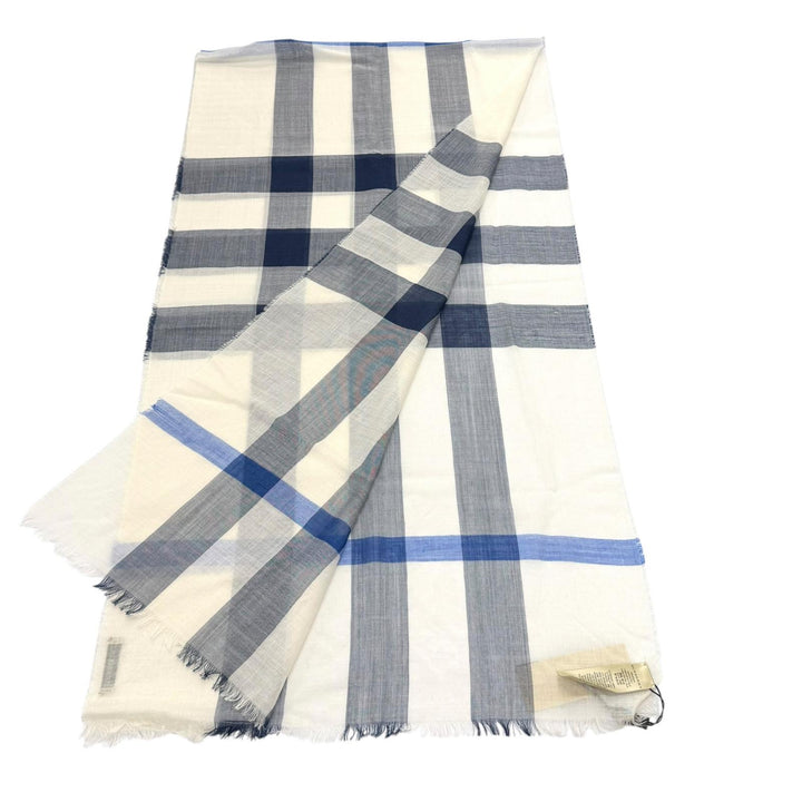未使用品★BURBERRY バーバリー 3865293 ウール シルク混 ノバチェック柄 フリンジ ストール ネイビー アイボリー 180×50cm 箱付き