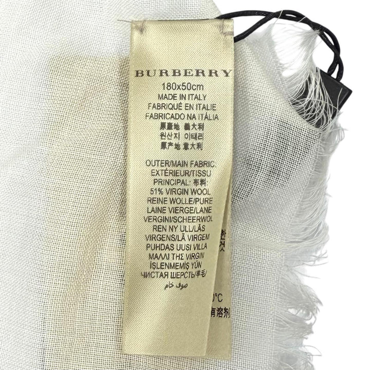 未使用品★BURBERRY バーバリー 3865293 ウール シルク混 ノバチェック柄 フリンジ ストール ネイビー アイボリー 180×50cm 箱付き