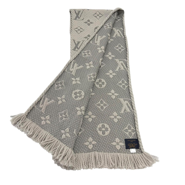 美品★LOUIS VUITTON ルイヴィトン M74742 エシャルプ ロゴマニア ウール シルク混 グリペルル フリンジ マフラー イタリア製 正規品