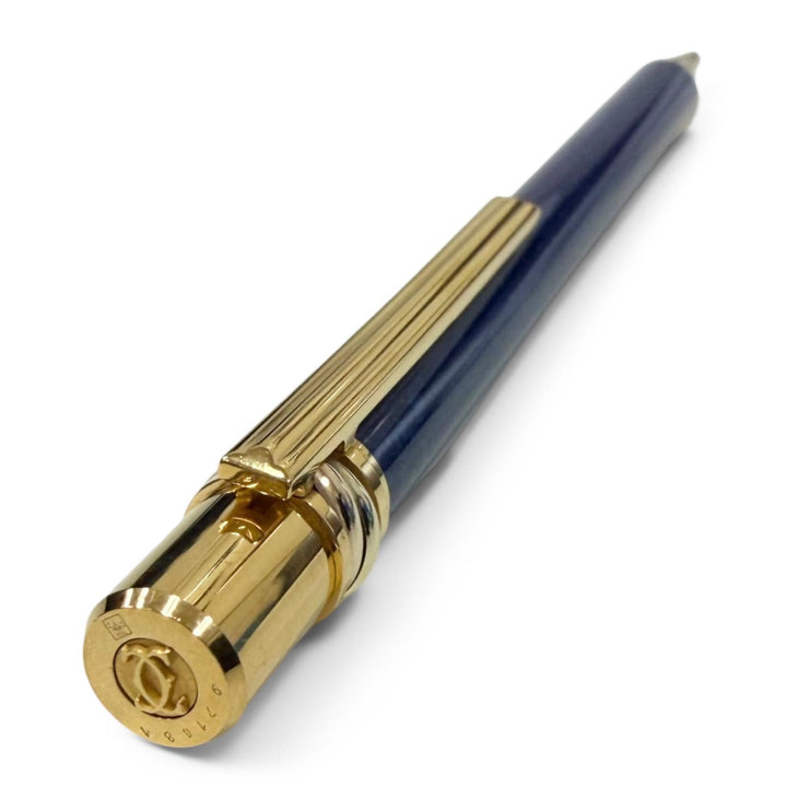 美品□Cartier カルティエ マスト ドゥ カルティエ トリニティ ツイスト式 ボールペン ブルーマーブル ゴールド フランス製 メンズ