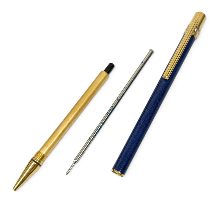 美品□Cartier カルティエ マスト ドゥ カルティエ トリニティ ツイスト式 ボールペン ブルーマーブル ゴールド フランス製 メンズ