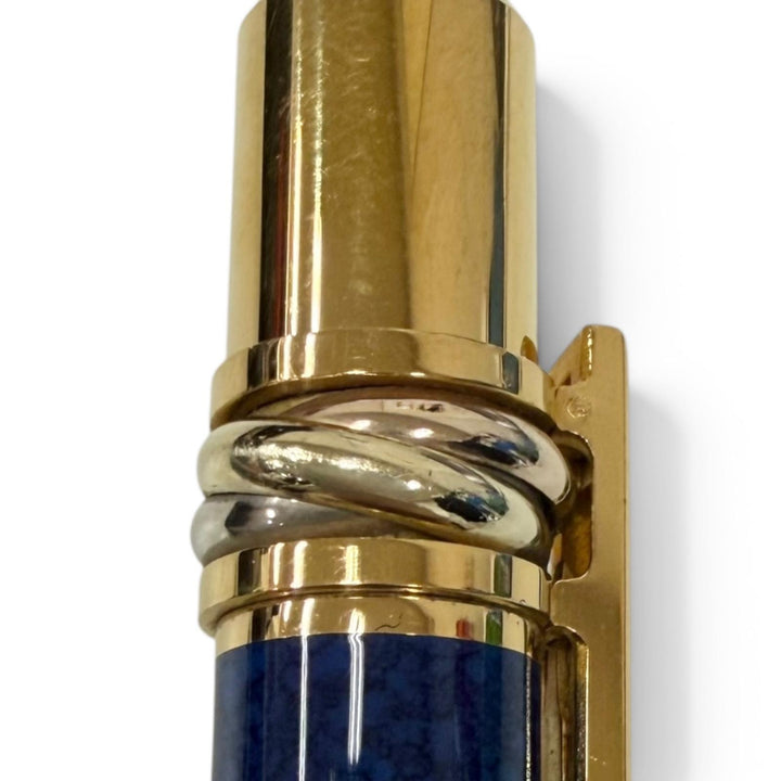 美品□Cartier カルティエ マスト ドゥ カルティエ トリニティ ツイスト式 ボールペン ブルーマーブル ゴールド フランス製 メンズ