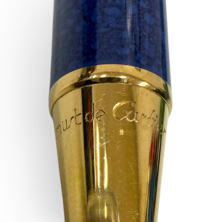 美品□Cartier カルティエ マスト ドゥ カルティエ トリニティ ツイスト式 ボールペン ブルーマーブル ゴールド フランス製 メンズ