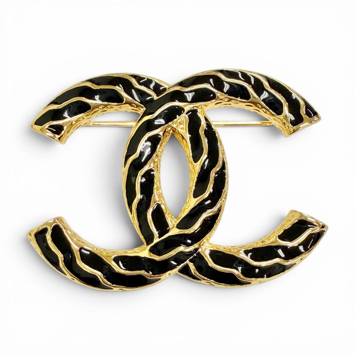 極美品△CHANEL シャネル B24P ココマーク CCロゴ ブローチ ゴールド ブラック イタリア製 レディース