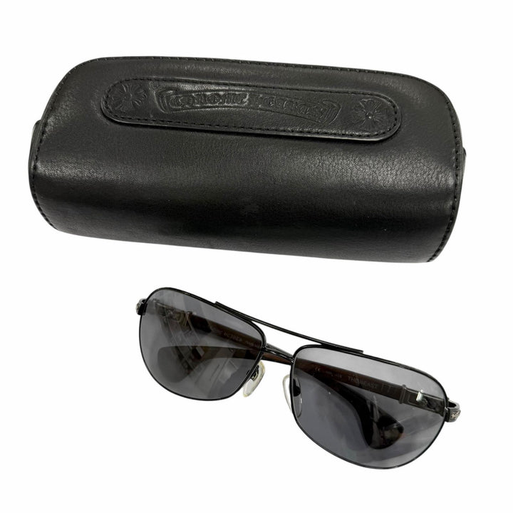 良品▼CHROME HEARTS クロムハーツ THE BEAST I ウッド 925 CHクロステンプル サングラス ブラック ブラウン 日本製 総重量37.46g メンズ