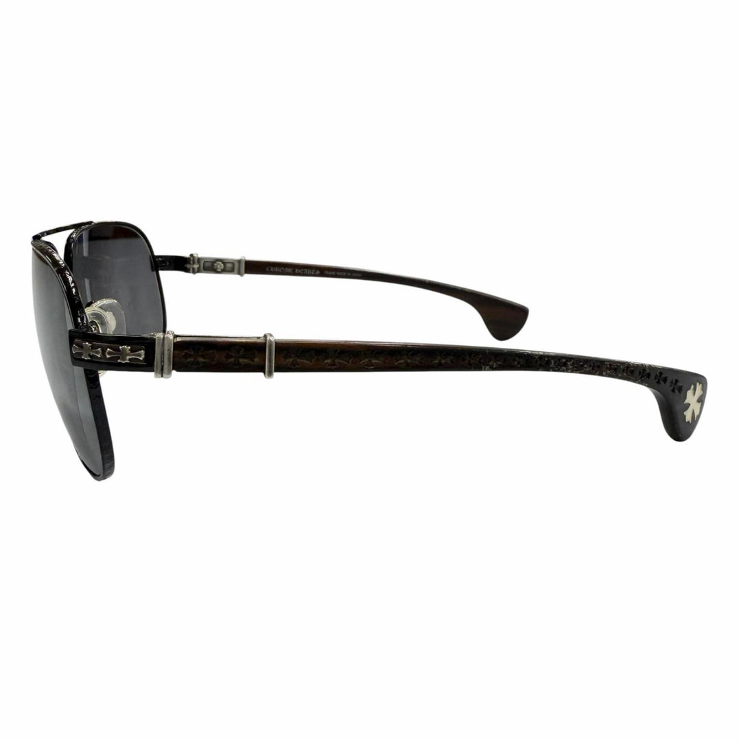 良品▼CHROME HEARTS クロムハーツ THE BEAST I ウッド 925 CHクロステンプル サングラス ブラック ブラウン 日本製 総重量37.46g メンズ