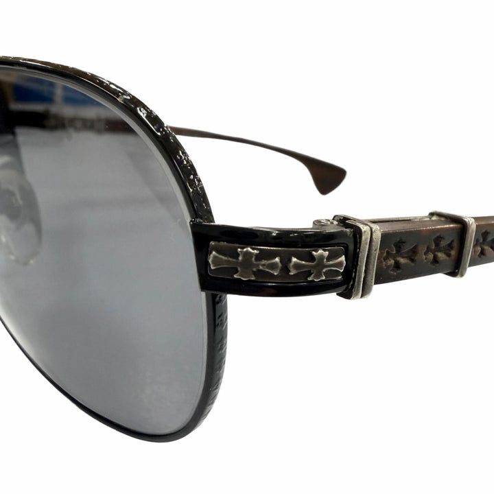 良品▼CHROME HEARTS クロムハーツ THE BEAST I ウッド 925 CHクロステンプル サングラス ブラック ブラウン 日本製 総重量37.46g メンズ