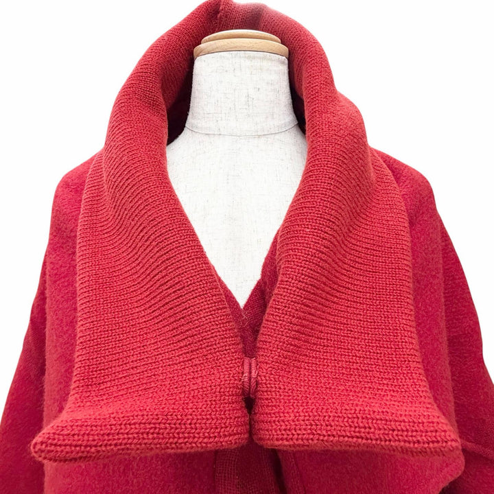 極美品△Ys ワイズ YV-C18-115 ウール100％ ダブル スタンドカラー ニードルパンチ コート レッド 2 日本製 正規品 レディース