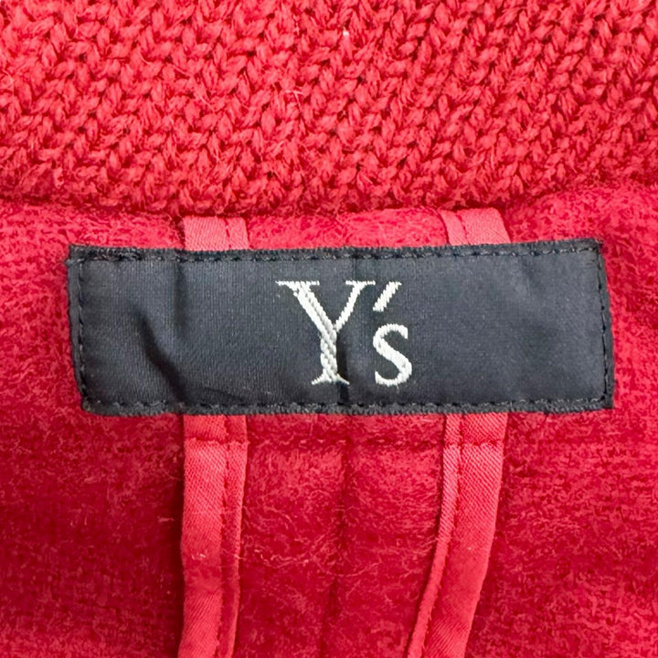 極美品△Ys ワイズ YV-C18-115 ウール100％ ダブル スタンドカラー ニードルパンチ コート レッド 2 日本製 正規品 レディース