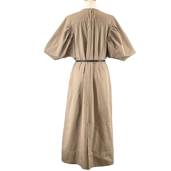 極美品▲ebure エブール 4010300204 コットン100% Satin Dress ベルト付き 半袖 ワンピース ベージュ 36 日本製 正規品 レディース