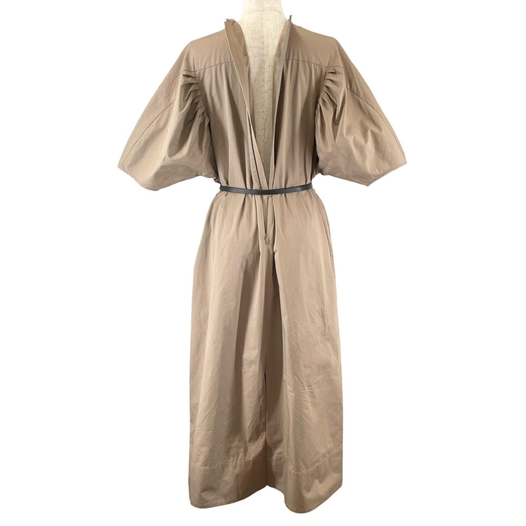 極美品▲ebure エブール 4010300204 コットン100% Satin Dress ベルト付き 半袖 ワンピース ベージュ 36 日本製 正規品 レディース