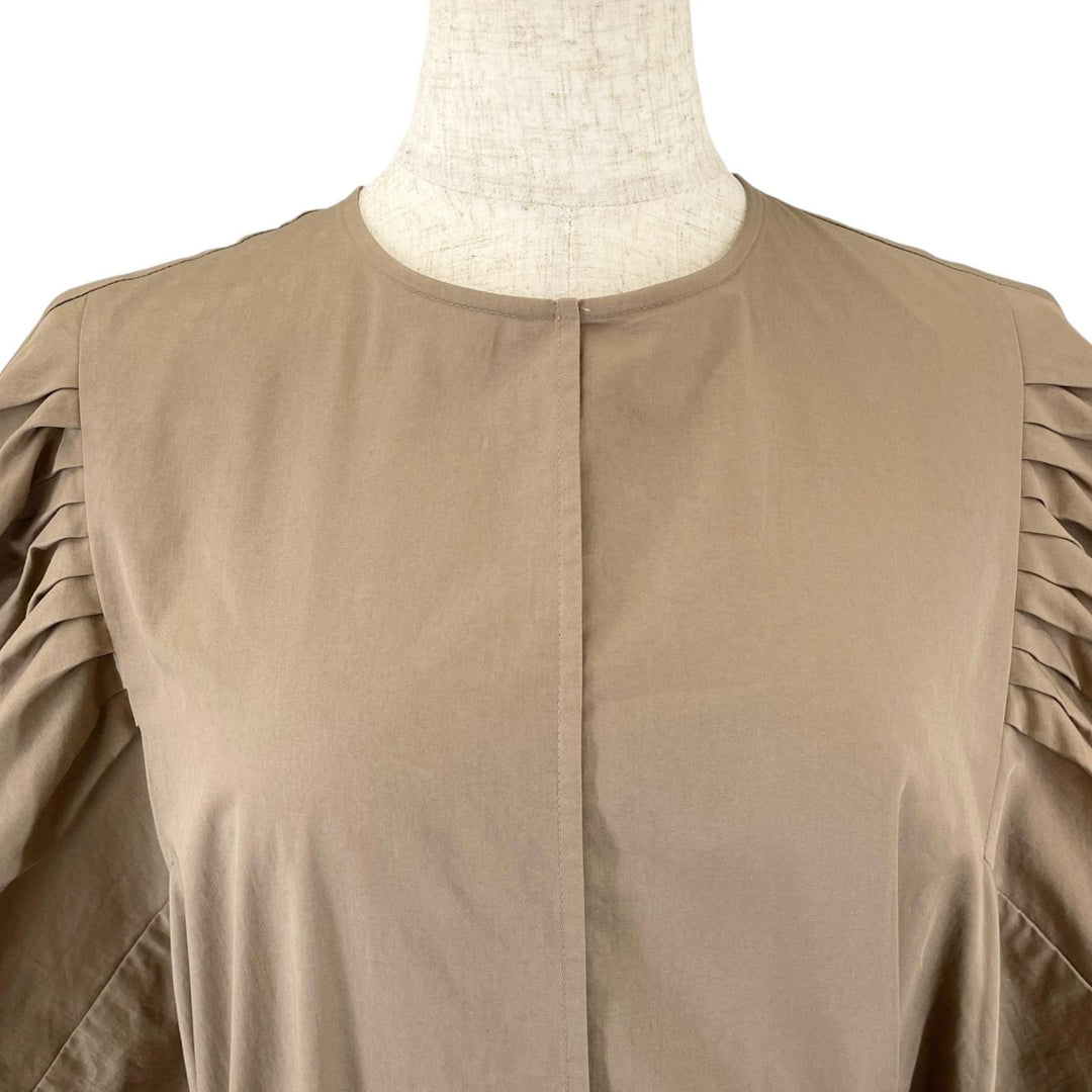 極美品▲ebure エブール 4010300204 コットン100% Satin Dress ベルト付き 半袖 ワンピース ベージュ 36 日本製 正規品 レディース
