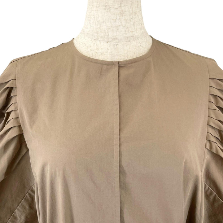 極美品▲ebure エブール 4010300204 コットン100% Satin Dress ベルト付き 半袖 ワンピース ベージュ 36 日本製 正規品 レディース