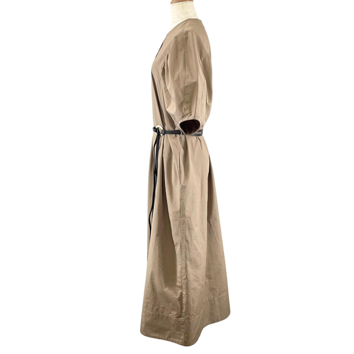 極美品▲ebure エブール 4010300204 コットン100% Satin Dress ベルト付き 半袖 ワンピース ベージュ 36 日本製 正規品 レディース