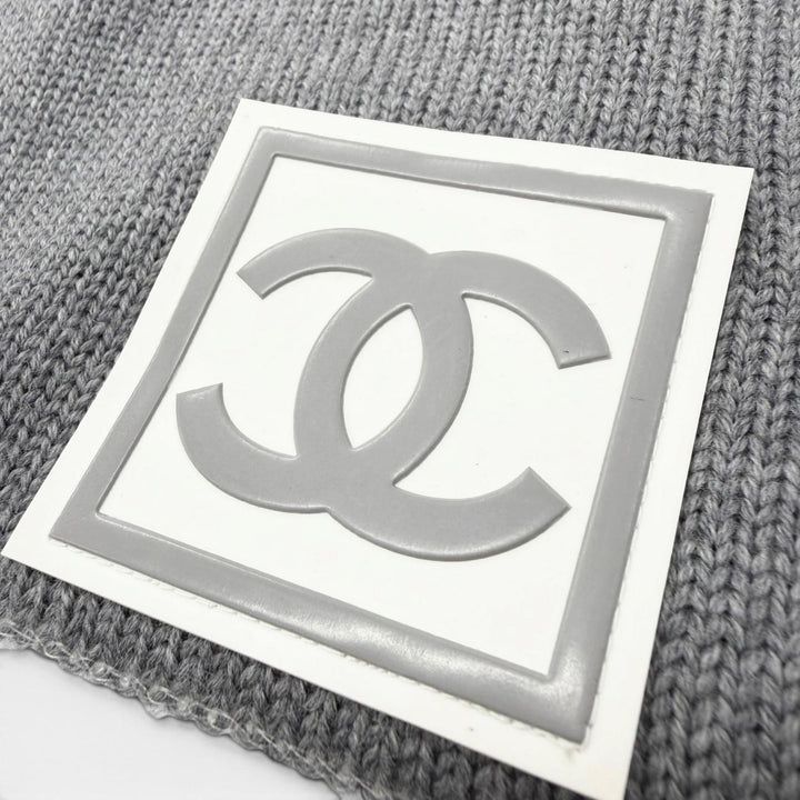 美品▼CHANEL シャネル スポーツライン ウール シルク ココマーク 帽子 ビーニー ニットキャップ グレー アイボリー 仏製 レディース