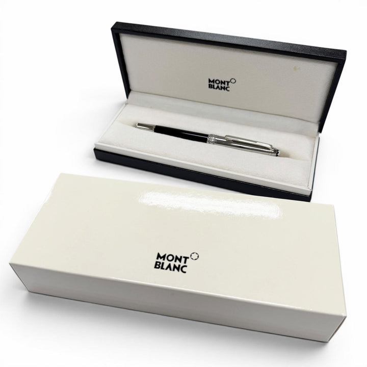 極美品▼MONTBLANC モンブラン マイスターシュテュック ホワイトスター キャップ式 ボールペン ブラック シルバー ドイツ製 メンズ 箱付