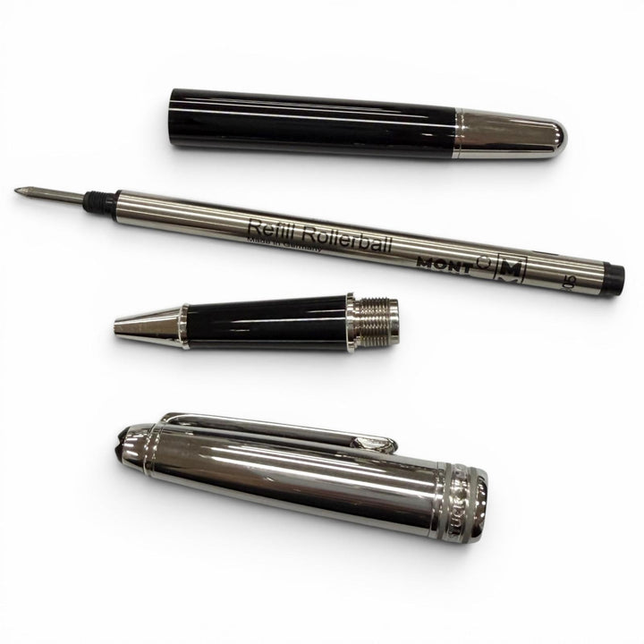 極美品▼MONTBLANC モンブラン マイスターシュテュック ホワイトスター キャップ式 ボールペン ブラック シルバー ドイツ製 メンズ 箱付