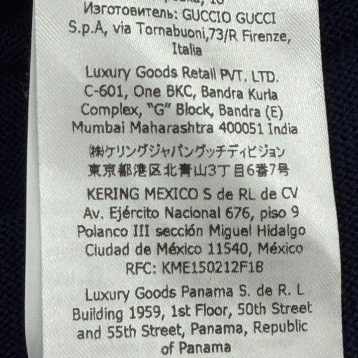 美品△GUCCI グッチ 713541 ウール100％ GGボタン Vネック 長袖 ニット ワンピース カーディガン ネイビー ホワイト ゴールド S 正規品