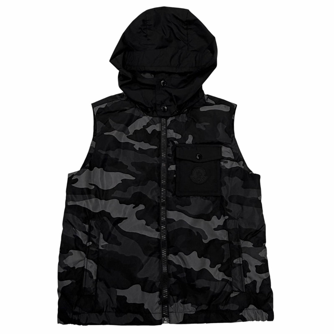 未使用品△MONCLER モンクレール DRUMS GILET カモフラージュ柄 迷彩柄 ダウンベスト ブラック グレー 8anni 130cm 正規品 キッズ