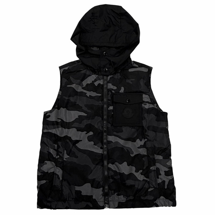 未使用品△MONCLER モンクレール DRUMS GILET カモフラージュ柄 迷彩柄 ダウンベスト ブラック グレー 8anni 130cm 正規品 キッズ