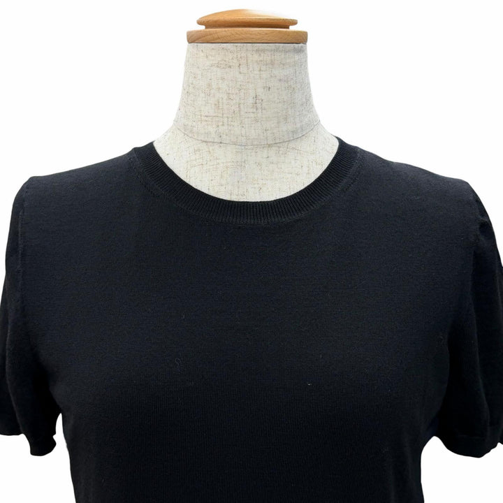 極美品△Christian Dior クリスチャンディオール 6C24641AM555 ウール100％ 総柄プリーツ切替 半袖 ニットワンピース ブラック 42 正規品