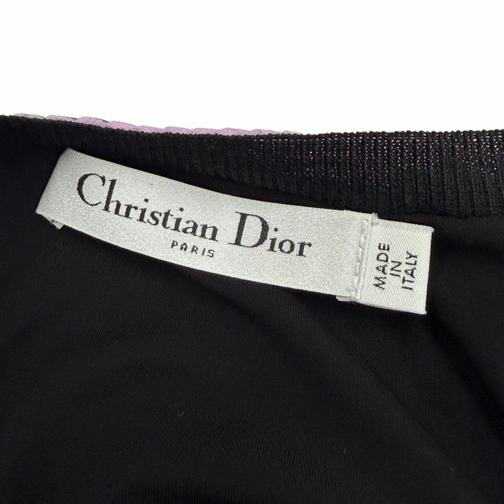 極美品△Christian Dior クリスチャンディオール 6C24641AM555 ウール100％ 総柄プリーツ切替 半袖 ニットワンピース ブラック 42 正規品