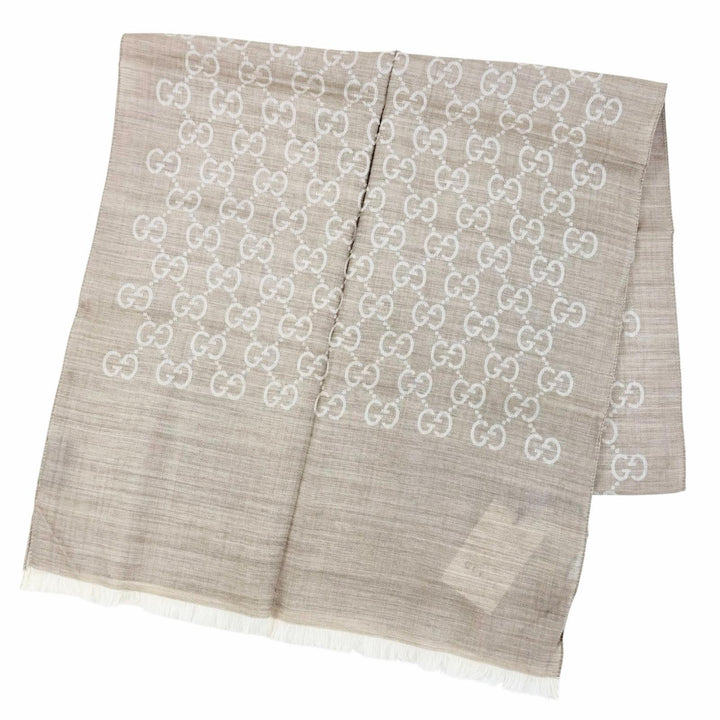 未使用品△GUCCI グッチ 165904 3G646 ウール シルク GGジャガード ミニフリンジ ショール ストール ベージュ 180×45 イタリア製 正規品